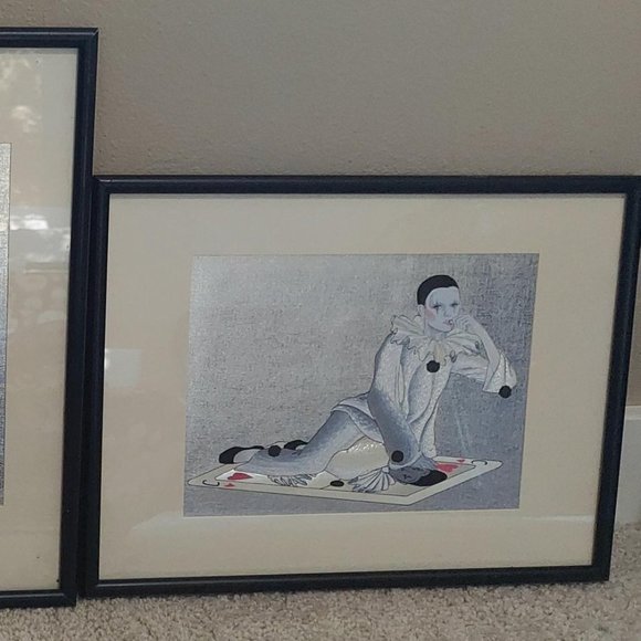 VintageSet 1980's Framed Dufex Foil Prints Mime Clowns - Picture 1 of 3